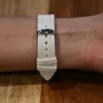 Ernest's white silicone watch with a rhinestone dial