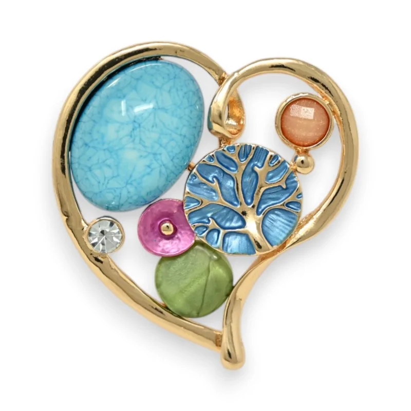 Broche Coeur Arbre de Vie Multicolore