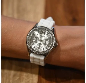 Ernest Uhr aus Silikon in weiß mit Strass Zifferblatt