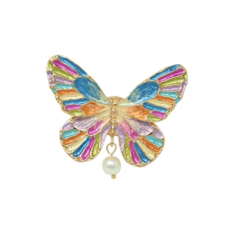 Magnetische Brosche Regenbogen-Schmetterling mit Perle