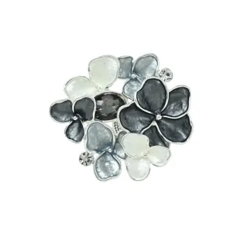 Magnetic Grey and Black Floral Brooch