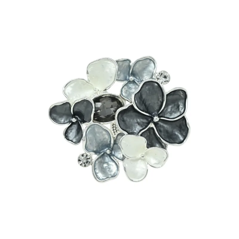 Magnetic Grey and Black Floral Brooch