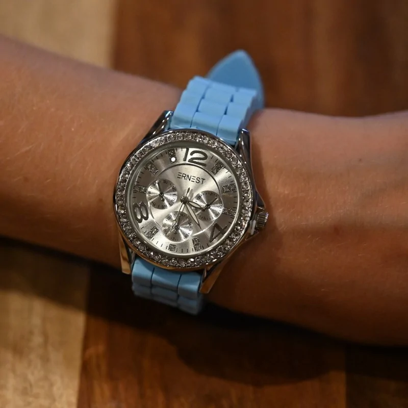 Ernest's Sky Blue Silicone Watch with a Strass Dial