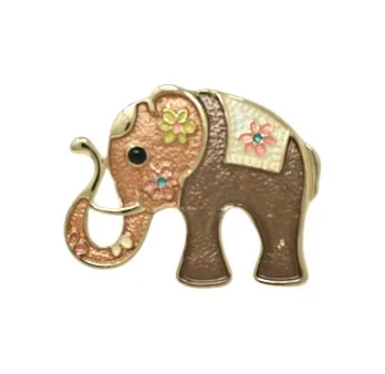 Broche Éléphant Marron Fleurie Magnétique