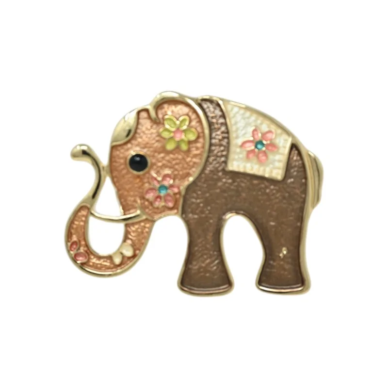 Broche Éléphant Marron Fleurie Magnétique