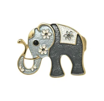 Zweifarbige Magnetbrosche Elefant mit Blumenmuster grau