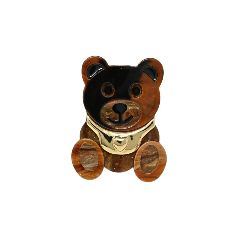 Broche Magnétique Ours Teddy Résine Marbrée