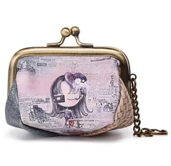 Metal clasp purse with little girl photographer pattern on pink background