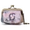 Metal clasp purse with little girl photographer pattern on pink background