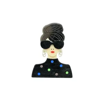 Broche Magnética Mujer Glamour Retro Resina Negra