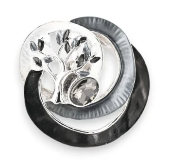 Magnetic Brooch Tree of Life Grey and Black Silver-Plated