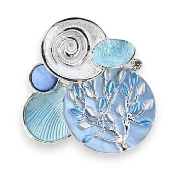 Broche Magnética Floral Tonos Azules Plateada