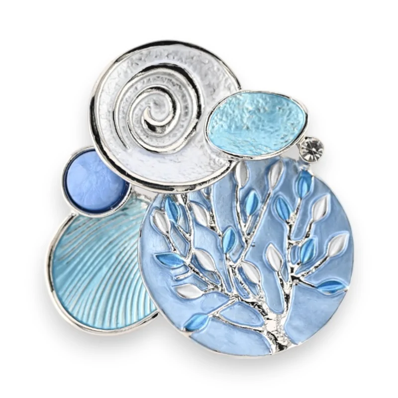 Broche Magnética Floral Tonos Azules Plateada