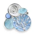 Floral Magnetic Brooch Silver-tone Blue Shades