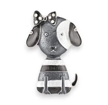 Magnetic Brooch Grey and White Dog Bow Tie