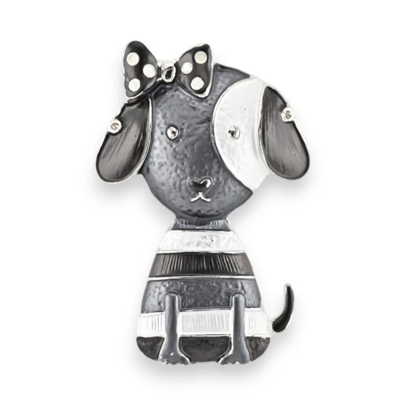 Magnetic Brooch Grey and White Dog Bow Tie