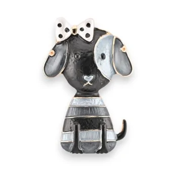 Broche Magnétique Chien Nœud Papillon Noir et Gris