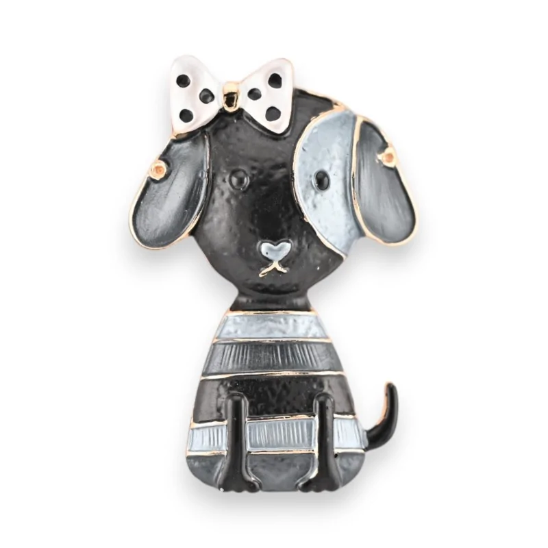 Broche Magnétique Chien Nœud Papillon Noir et Gris