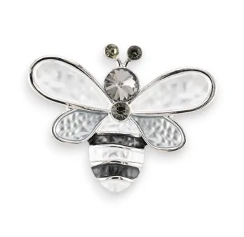 Silver Magnetic Bee Brooch with Rhinestones