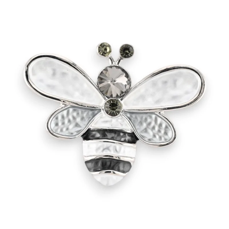 Broche Abeille Magnétique Argentée avec Strass