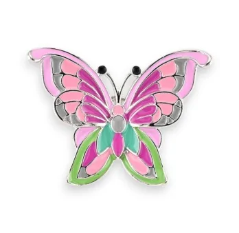 Broche Papillon Émaillée Rose et Verte