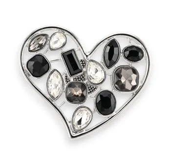 Broche Magnética Corazón Glamour Plateada blanco y negro