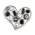 Broche Magnética Corazón Glamour Plateada blanco y negro