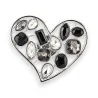 Silver Glamour Heart Magnetic Brooch in Black and White