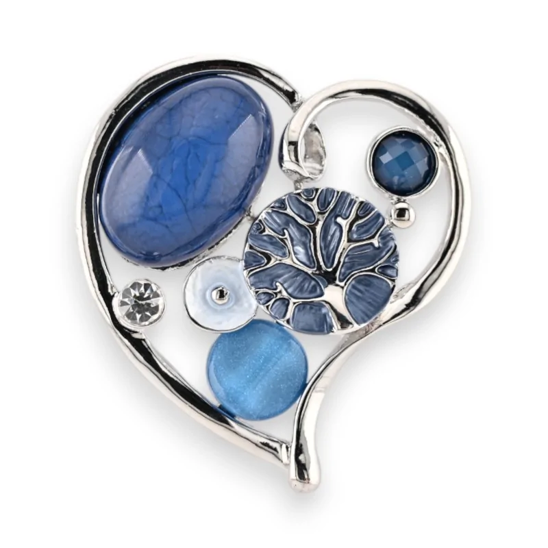 Broche Magnétique Coeur Art Nouveau Bleue