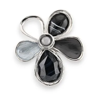 Magnetic Flower Brooch Black & Silver