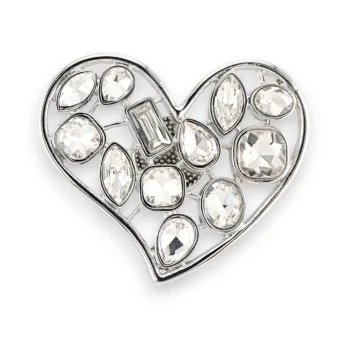 Broche Corazón Magnético Plateado con Piedras Blancas Brillantes