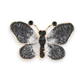 Broche Magnétique Papillon noir Vintage Argenté et doré