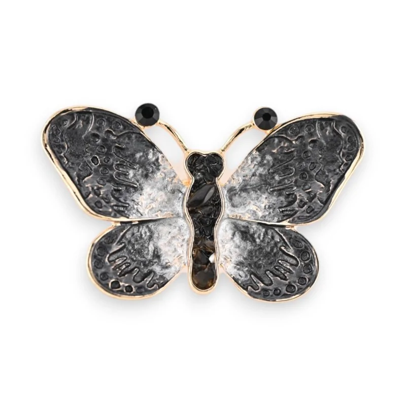 Broche Magnétique Papillon noir Vintage Argenté et doré