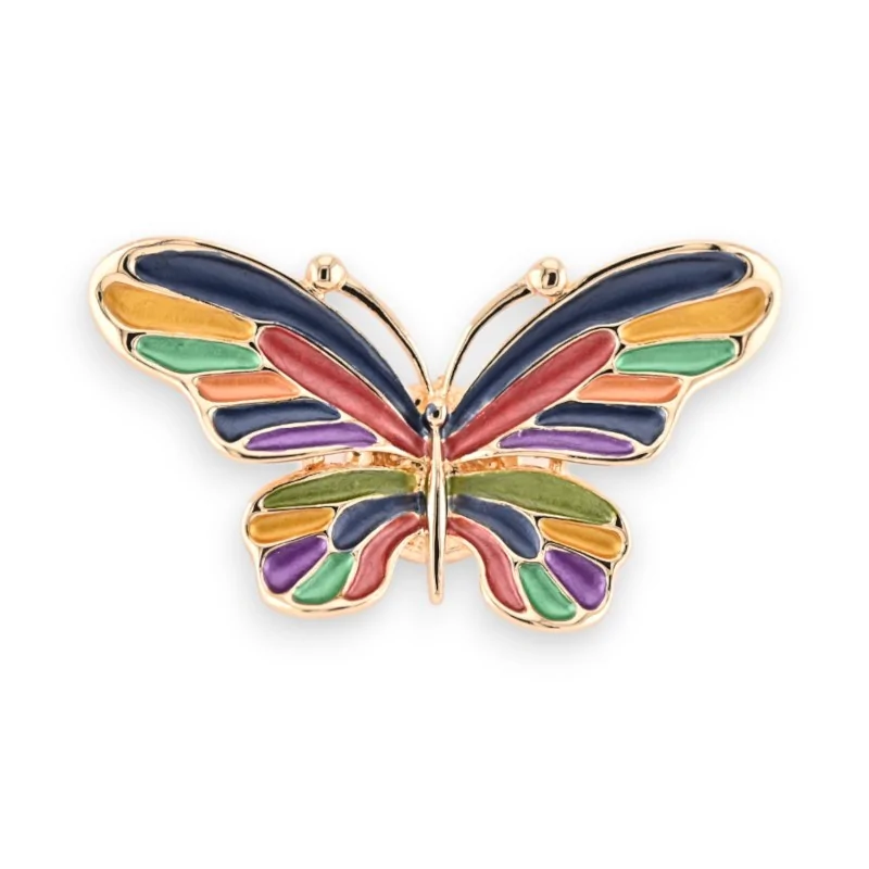 Broche Magnétique Papillon Arc-en-Ciel Doré