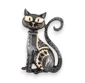 Broche Magnética Gato Negro Místico dorado