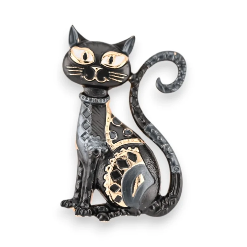 Broche Magnética Gato Negro Místico dorado