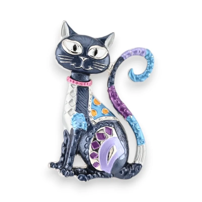 Broche Magnética Gato Fantasía Plateada Multicolor