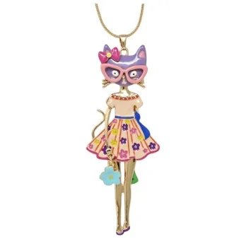 Golden Necklace Fantasy Cat Floral Dress