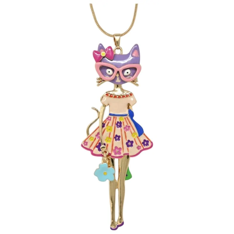 Golden Necklace Fantasy Cat Floral Dress