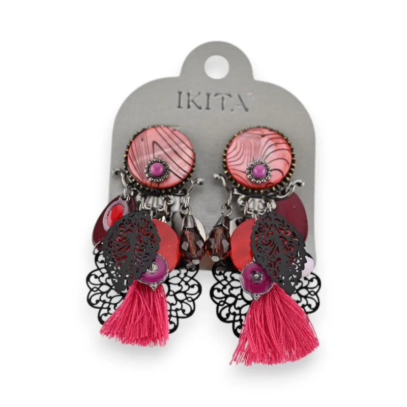 Boucles d'oreilles Clips Ikita Frida Rose et noir