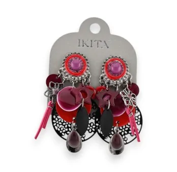 Ikita Bohemian Red And Purple Clip-On Earrings