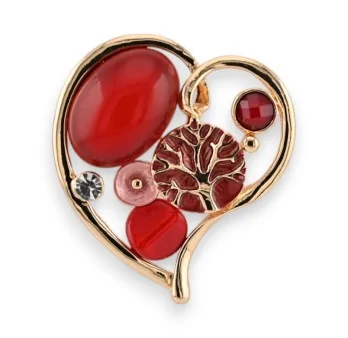 Broche Magnétique Cœur Arbre de Vie Rouge Bordeaux