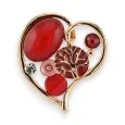 Magnetic Brooch Heart Tree of Life Burgundy Red