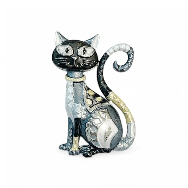 Broche magnética Gato Plateado y negro Art Deco