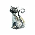 Broche aimantée Chat Argenté et noir Art Déco