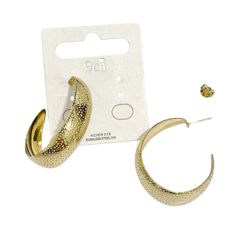 Hammered gold-tone stainless steel hoop earrings