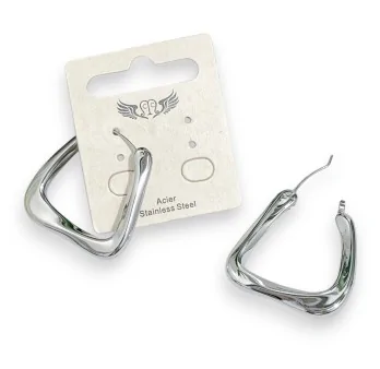 Silver Stainless Steel Triangle Twist Earrings