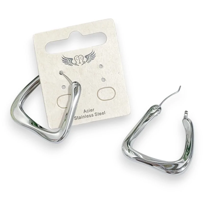 Twisted Triangle Earrings in Silver-Tone Stainless Steel