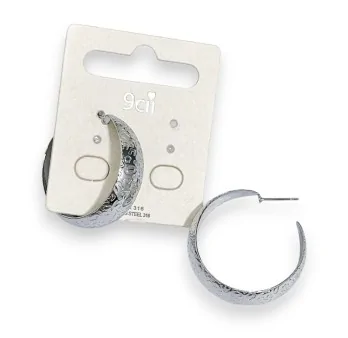 Silver Hoop Earrings with Embossed Pattern in Stainless Steel