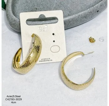 Gold-plated stainless steel hoop earrings with embossed patterns